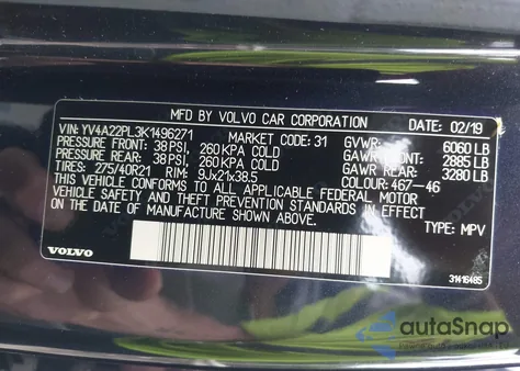 2019 Volvo Xc90 T6 Inscription z USA, uszkodzony, nr VIN YV4A22PL3K1496271